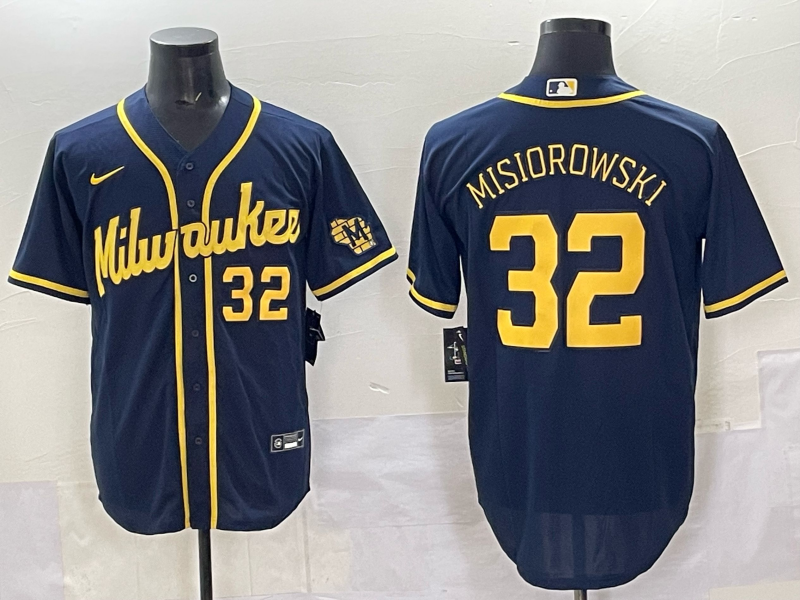 Men 2025 Milwaukee Brewers #32 Misiorowski blue Nike MLB Jersey style 07->milwaukee brewers->MLB Jersey